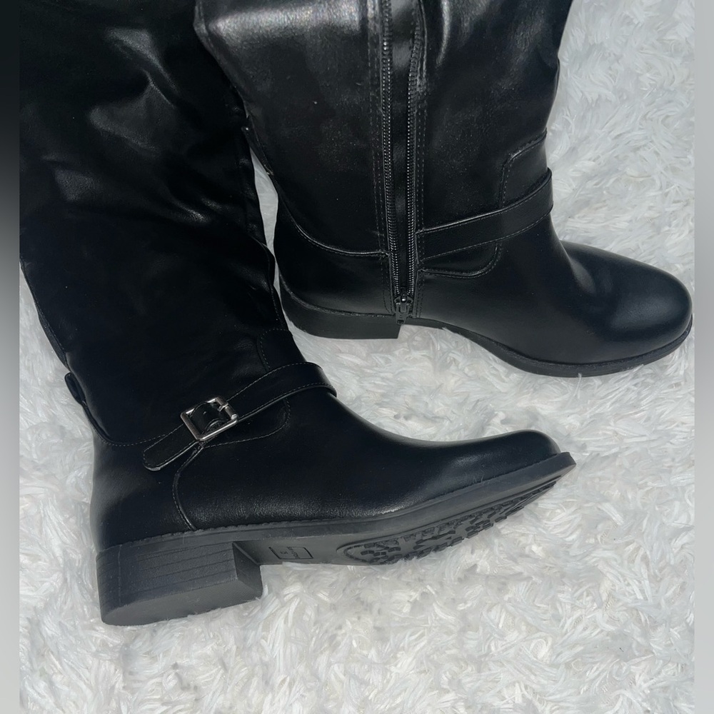 Sun + Stone Black Thigh High Boots with Buckle Detail
